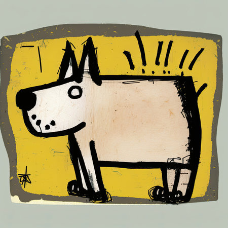 dog icon on grunge background, grunge style, vector illustration. Vector illustration, painting by Basquiat, graffity, sticker, neo-expressionist.の素材