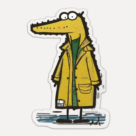 Crocodile in a raincoat on a white background. Vector illustration, painting by Basquiat, graffity, sticker, neo-expressionist.の素材