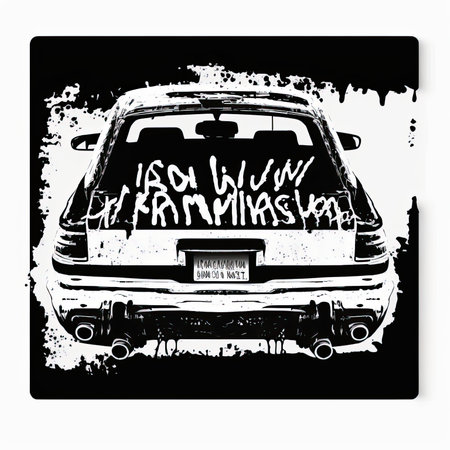 Vintage car - black and white grunge background. vector illustration. Vector illustration, painting by Basquiat, graffity, sticker, neo-expressionist.の素材