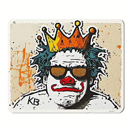 Vintage circus poster with funny clown in sunglasses and crown. vector illustration. Vector illustration, painting by Basquiat, graffity, sticker, neo-expressionist.の素材