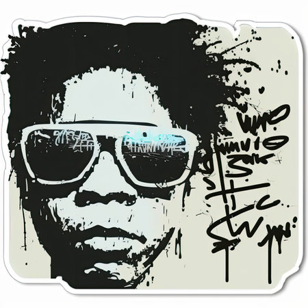 Hand drawn vector illustration of a man with sunglasses. grunge style. Vector illustration, painting by Basquiat, graffity, sticker, neo-expressionist.の素材