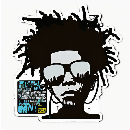 Portrait of a man with afro hairstyle. Vector illustration Vector illustration, painting by Basquiat, graffity, sticker, neo-expressionist.の素材