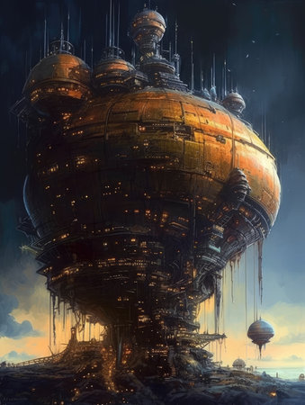 3d rendering of a fantasy planet in outer space. Illustration, Ghostpunk illustration, dark fantasy artの素材