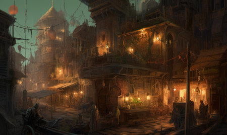 Digital painting of a Hindu temple in India. Conceptual illustration, Ghostpunk illustration, dark fantasy artの素材