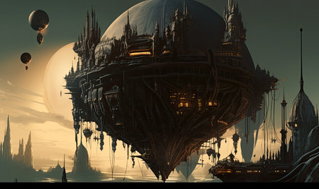 fantasy alien planet. 3D illustration. 3D CG. High resolution, Ghostpunk illustration, dark fantasy artの素材