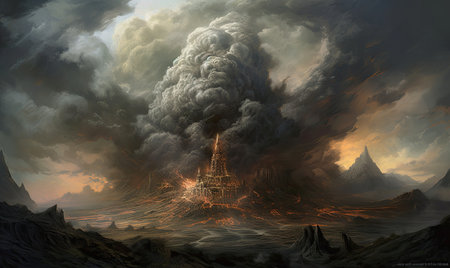 fantasy alien planet. mountain and clouds. 3D illustration, Ghostpunk illustration, dark fantasy artの素材