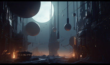 Futuristic city in the fog. 3d rendering digital illustration, Ghostpunk illustration, dark fantasy artの素材