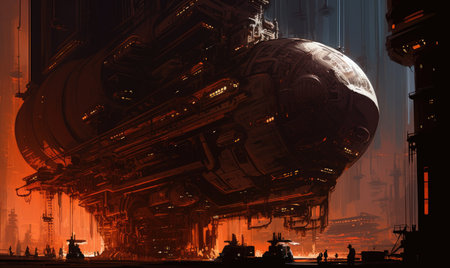 3d illustration of a spaceship in the night. Futuristic design, Ghostpunk illustration, dark fantasy artの素材