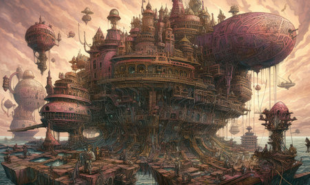3D Illustration of a Fantasy Landscape with Alien Spaceship, Ghostpunk illustration, dark fantasy artの素材