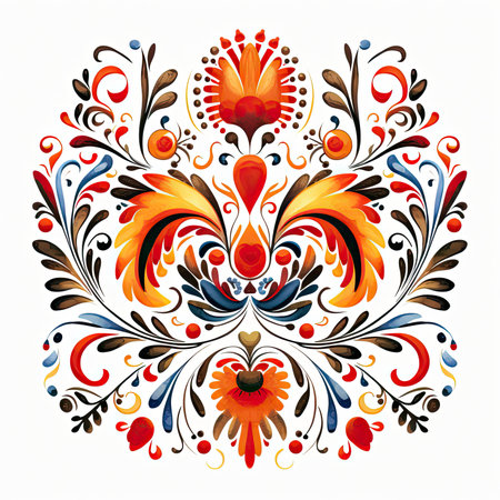 Beautiful folk art flower pattern in ukrainian style, glazed tile pattern with classic ornament, khohloma, gzhel, folkの素材