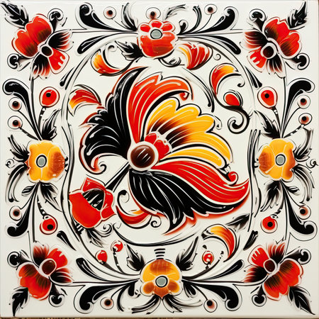 Floral ornament in gothic style. Vector illustration for your design, glazed tile pattern with classic ornament, khohloma, gzhel, folkの素材