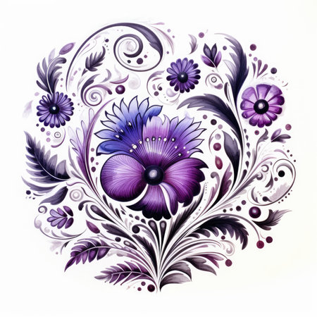 abstract floral vector illustration in ukrainian national folk style, glazed tile pattern with classic ornament, khohloma, gzhel, folkの素材
