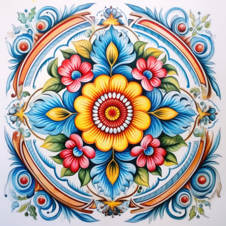 Detail of a typical portuguese ceramic tile in Lisbon, Portugal, glazed tile pattern with classic ornamentの素材