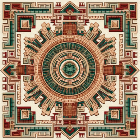 Geometric pattern in the style of the Aztec. Ethnic ornament, ancient ornament pattern, handmade, embroidered on fabricの素材