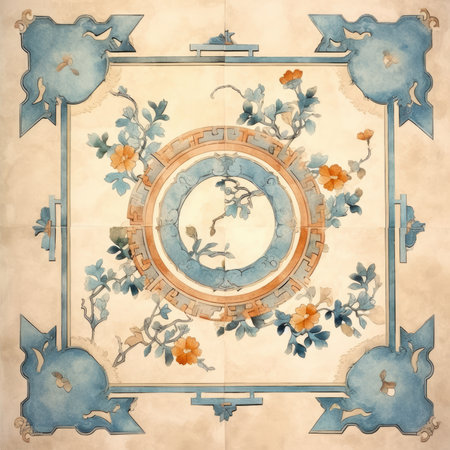 Vintage background with old paper texture and floral ornaments, ancient ornament pattern, handmadeの素材