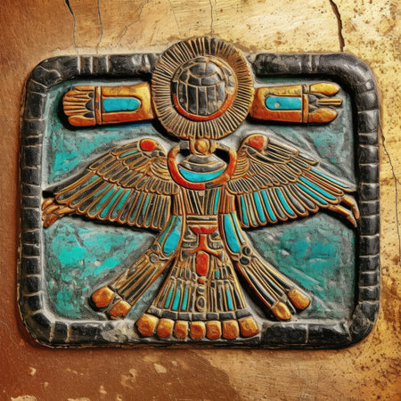 Old aztec ornament on the wall of an ancient temple in Peru, ancient ornament pattern, egipet ornament on stone, handmadeの素材