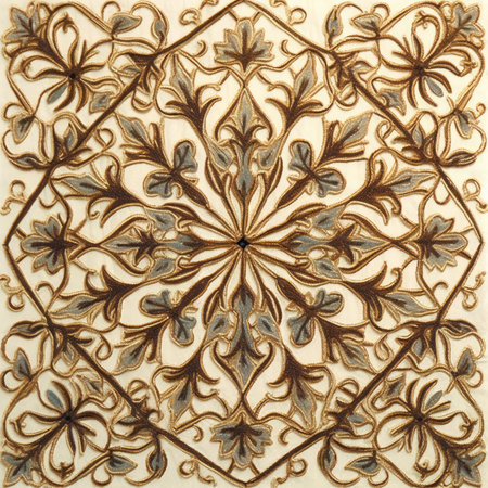 Traditional Ottoman Turkish decorative arts with floral patterns on the walls of buildings, ancient ornament pattern, handmadeの素材