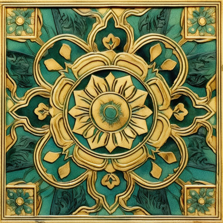 Detail of the glazed tiles from the Ottoman time, Istanbul, Turkey, ancient ornament pattern, handmade,の素材