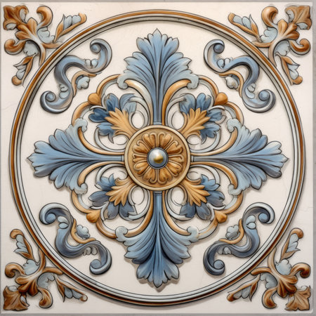 Ornament with floral elements in the form of a circle, ancient ornament pattern, handmadeの素材