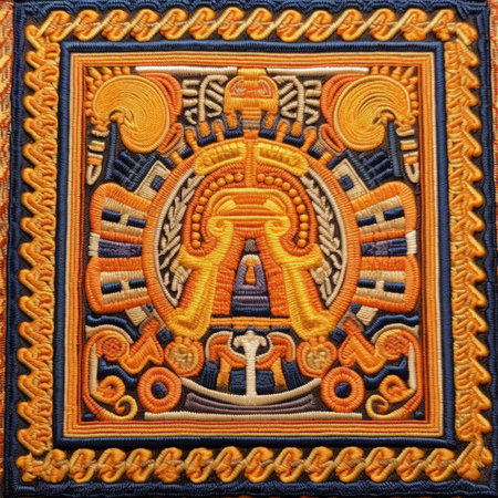 Detail of indian embroidery, closeup of photo, ancient ornament pattern, handmade, embroidered on fabricの素材