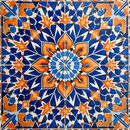 Detail of a typical portuguese azulejo ceramic tile, ancient ornament pattern, handmadeの素材