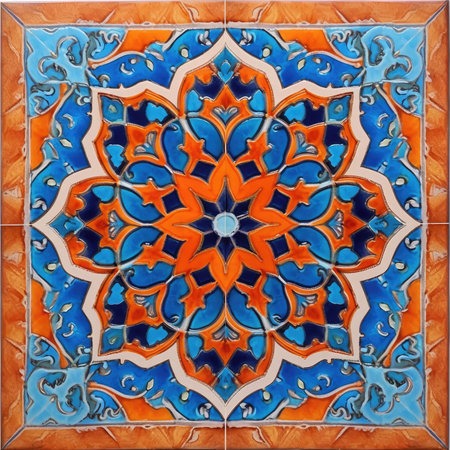 Azulejos ceramic tile, traditional portuguese tiles, ancient ornament pattern, handmadeの素材