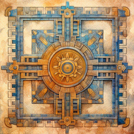 Vintage background with decorative elements. computer generated illustration. 3D rendering, ancient ornament pattern, handmadeの素材