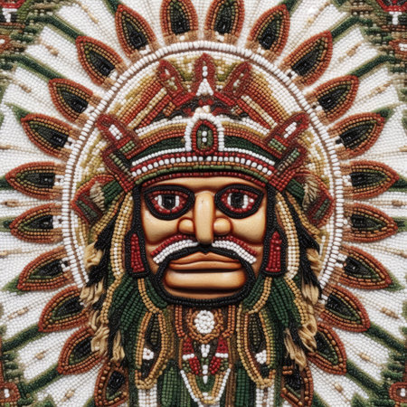 Ukrainian folk art mask, close-up on a white background, ancient ornament pattern, handmade, embroidered on fabricの素材