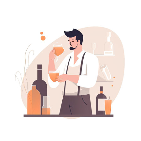 Bartender with a glass of wine. Flat vector illustration. Vector illustration in flat style, website clipart artの素材