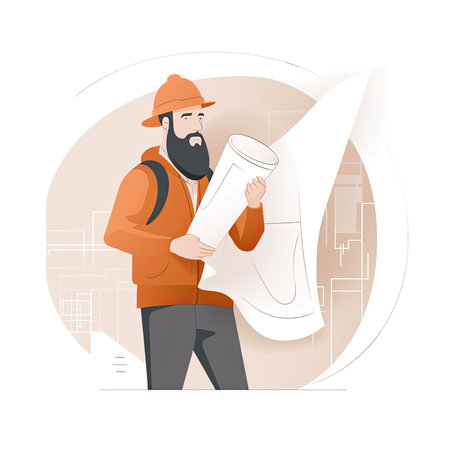 Architect with blueprint. Vector illustration in flat style. construction worker. Vector illustration in flat style, website clipart artの素材