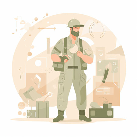 Worker in uniform with toolbox. Flat style vector illustration. Vector illustration in flat style, website clipart artの素材