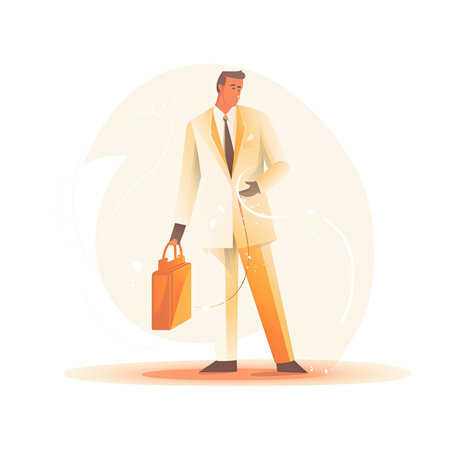 Vector illustration of a businessman with a briefcase in his hand. Vector illustration in flat style, website clipart artの素材