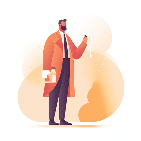 Man with a beard in a coat with a bottle of water. vector illustration. Vector illustration in flat style, website clipart artの素材