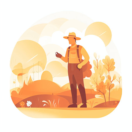 Fisherman in the autumn forest. Flat style vector illustration. Vector illustration in flat style, website clipart artの素材