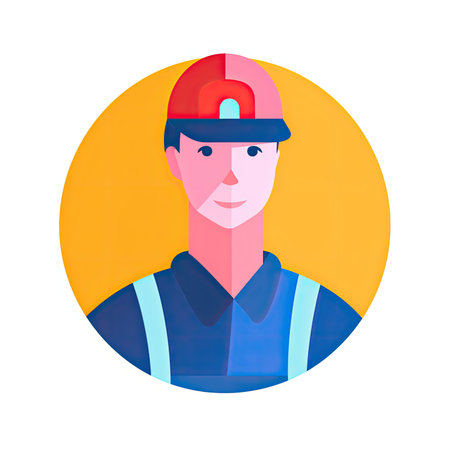 Portrait of smiling firefighter. Vector illustration in a flat style. Vector illustration in flat style, website clipart artの素材