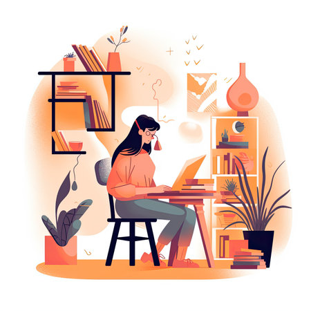 Freelance woman working at home. freelance concept. vector illustration. Vector illustration in flat style, website clipart artの素材