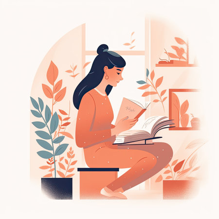 Woman reading a book at home. Vector illustration in flat style.. Vector illustration in flat style, website clipart artの素材
