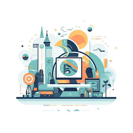 Modern flat design vector illustration concept of big data analytics, cloud computing, information technology, . Vector illustration in flat style, website clipart artの素材