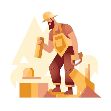 Lumberjack worker with hammer and spatula, cartoon vector illustration. Vector illustration in a flat style, website clipartの素材
