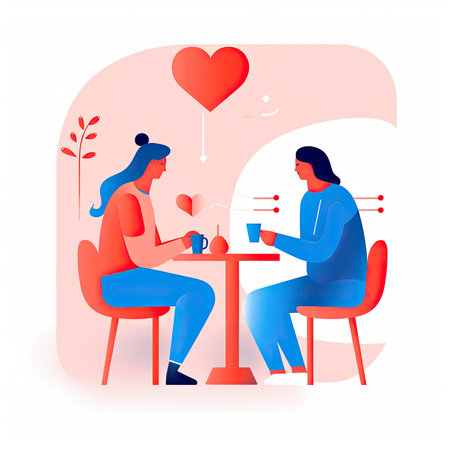 Couple in love sitting at a table in a cafe. vector illustration. Vector illustration in a flat style, website clipartの素材