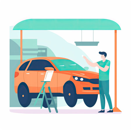Car service, repair and maintenance. Mechanical repair car. Flat vector illustration. Vector illustration in a flat style, website clipartの素材