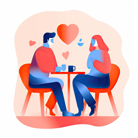 Couple in love sitting at a cafe and drinking coffee. vector illustration. Vector illustration in a flat style, website clipartの素材