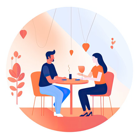 Couple in love sitting at a table in a cafe. Vector illustration in flat style. Vector illustration in a flat style, clipart website artの素材
