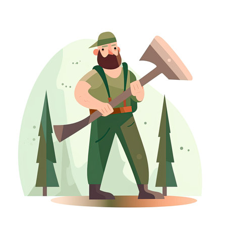 A man with ax in the forest. Flat vector illustration. Vector illustration in a flat style, clipart website artの素材
