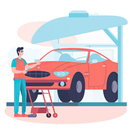 Car service, auto repair and maintenance. Vector illustration in flat style. Vector illustration in a flat style, clipart website artの素材