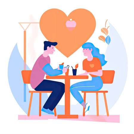 Couple in love sitting in a cafe. Vector illustration in flat style. Vector illustration in a flat style, clipart website artの素材