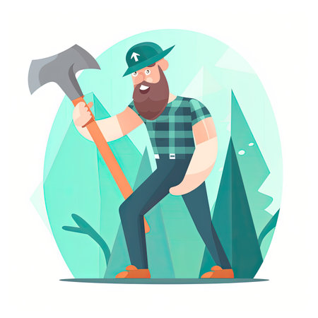 Gardener with ax. Vector illustration in flat cartoon style. Vector illustration in a flat style, clipart website artの素材