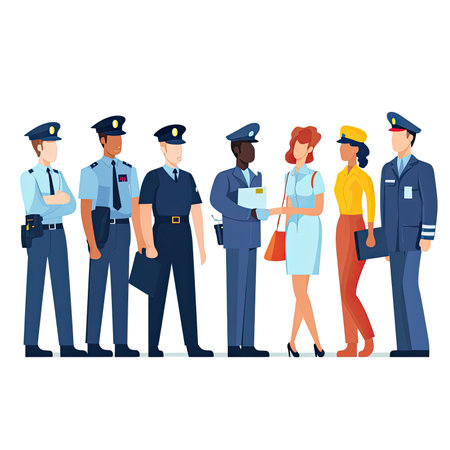 police officers and stewardess avatar cartoon character vector illustration graphic design. Vector illustration in a flat style, clipart website artの素材