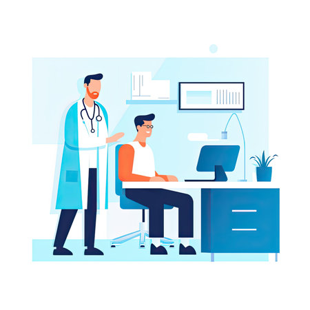 Doctor and patient in medical office. health care concept. Vector illustration in flat style. Vector illustration in a flat style, clipart website artの素材