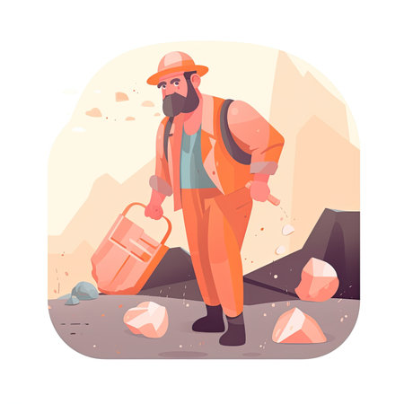 Miner with a bucket and a shovel. Flat vector illustration. Vector illustration in a flat style, clipart website artの素材